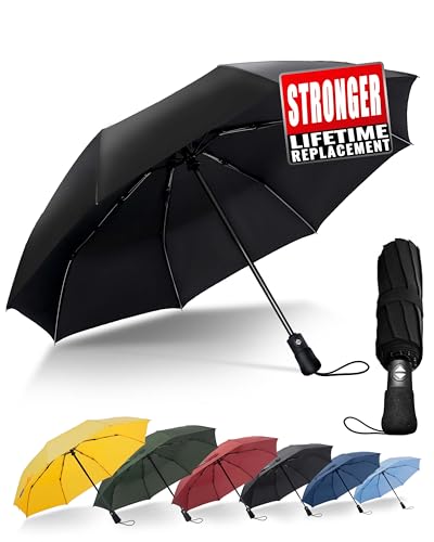 Chakipee Travel Compact Umbrella Windproof - Portable Automatic Umbrellas for Rain, Folding Umbrella for Men and Women, Portable 210T Fabric 97cm Span - 8 Ribs Blue Umbrella