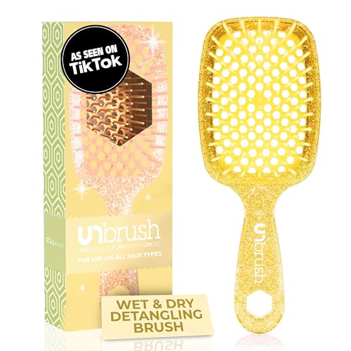 FHI Heat UNbrush Detangling Brush for Pain-Free Brushing on All Wet or Dry Hair Types — Durable DuoFlex Anti-Static Bristles, Lightweight Handle, Vented Hair Brush, Amber Yellow - Click to Buy