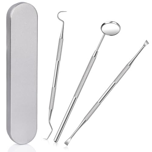 NEOUTH 3 Pieces Dental Pick Tools Kit Teeth Cleaning Calculus Remover Tool for Dentist Personal Using Pets Oral Care Set with Dental Mirror Dental Tartar Scraper Dental Probe and Storage Box - Click to Buy