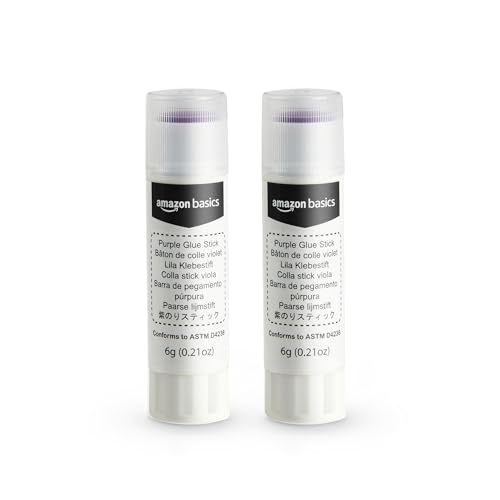 Amazon Basics Purple Washable School Glue Sticks, Dries Clear, 0.21-oz Stick, 2-Pack - Click to Buy