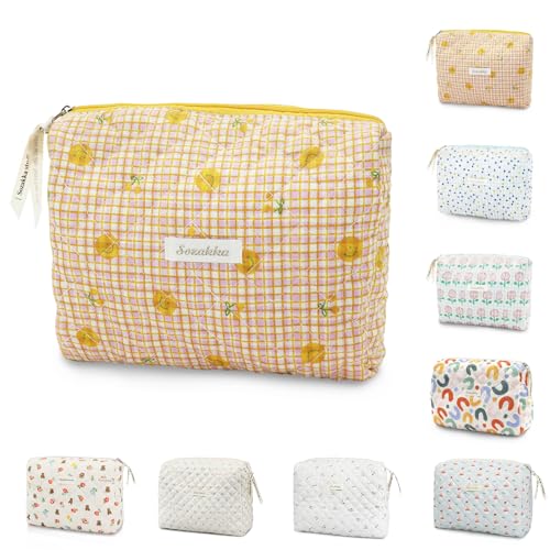 GLGHMH Travel Toiletry Bag, Cotton Floral Travel Makeup Bag, Portable Cosmetic Bag, Travel Makeup Storage Bag for Women Girls (Yellow) - Click to Buy