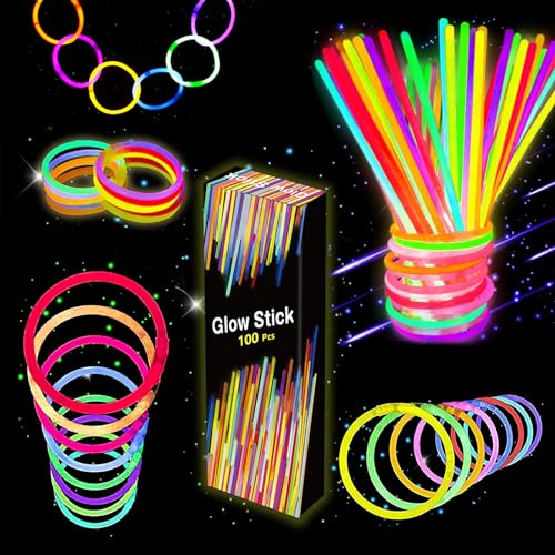 Knicklichter Leuchtstäbe - 100 Knicklichter Party Set für Kinder mit 100 Verbinder Leuchtende Armbänder Halsketten für Neon Party - Click to Buy