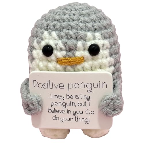 Tomtary Cute Penguin Doll with Positive Card - Knitted Penguin Plush for Adults & Lovers - Click to Buy
