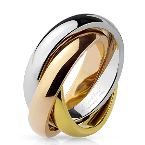 Paula & Fritz® Ring Damen Silber Gold Rosegold 316L Chirurgenstahl Größe 54 (17,2) 8-mm breit Damenring Herrenring Partnerring Dreiband-Rollring - Click to Buy