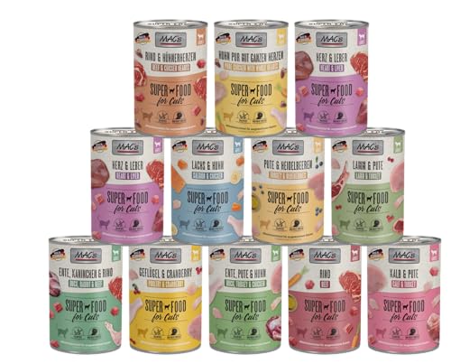 Mac's Cat 12 x 400g Mixpaket | Garantierter 8-Sorten-Mix | Getreidefreies Premium-Nassfutter für Katzen | Ideale Kombination aus hochwertigen Zutaten