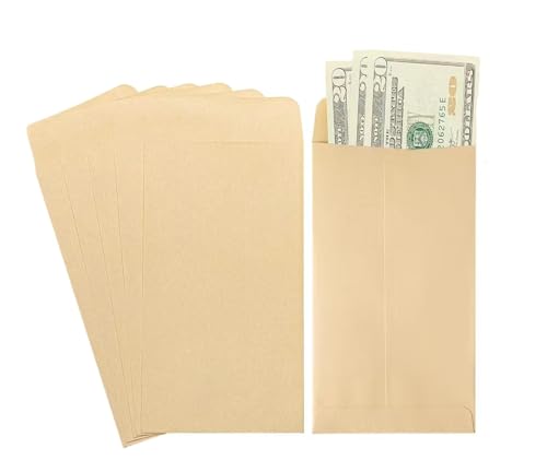 Packpal Money Envelopes for Cash 3.5x6.5 100Pack, Brown Cash Envelopes for Budgeting, Seed, Coin, Money Saving Challendge