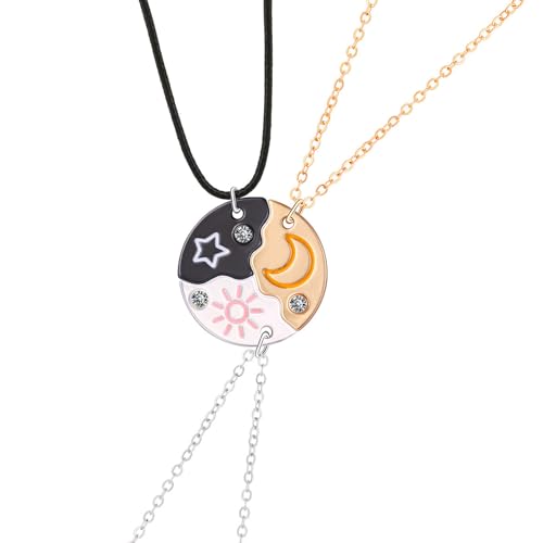 3 Stück Freundschaftskette Freundschaftsketten für 3 Bff Schöne Ketten Freundschaft Personalisierte Geschenke Mädchen Beste Freunde Kette Bester Freund Geschenk Sonne Anhänger Halskette Best Friends - Click to Buy