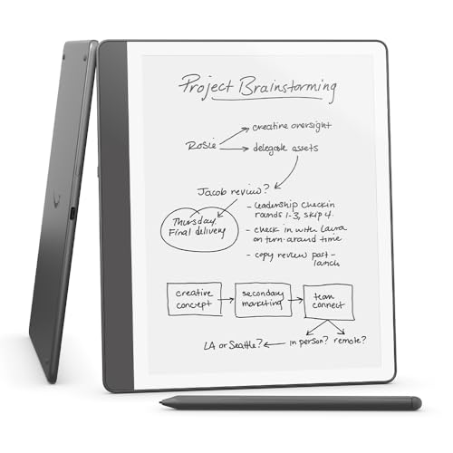 Amazon Kindle Scribe (16 GB) – Redesigned display with uniform borders. Now write directly on books and documents. With built-in notebook summarisation. Includes Premium Pen – Tungsten Grey