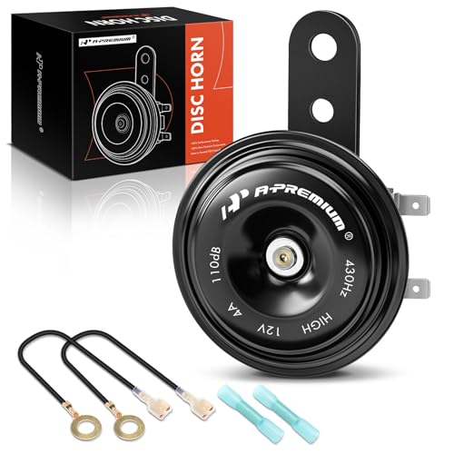 A-Premium Disc Horn High Universal Electric Horn - 12V 110 dB - Compatible with Passenger Car, Commercial/Off-Road Vehicle, ATVs, Scooter, Dirt/Pocket Bikes, Motorcycles & More, 76 mm - Click to Buy