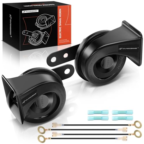 A-Premium Dual Snail Horn High Low Universal Electric Horns - 12V 110dB - Compatible with most Passenger Cars, Commercial/Off-Road Vehicles, Gas Cars, Electric Cars, Motorcycles & Trucks, 80 mm - Click to Buy