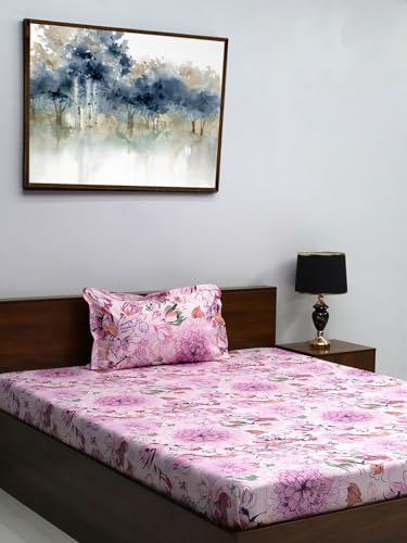 Bombay Dyeing Single Sheet Set, 100% Pure Cotton, 120 Thread Count, Single Size Bedsheet with 1 Pillow Cover, Super Soft, Cardinal Bedsheets Collection (Pink) - Click to Buy