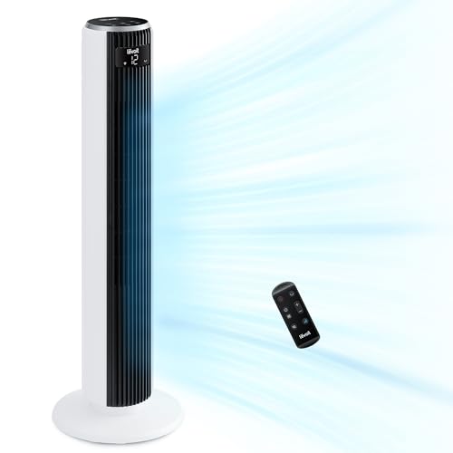 LEVOIT 25dB Tower Fan for Bedroom, 26ft/s Velocity Standing Fan, 90° Oscillating Cooling Fans for Home, 12 Speeds, LED Display, 4 Modes, 12H Timer, Bladeless, Remote Control, 36 inch - Click to Buy