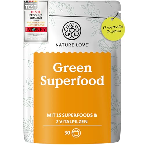 NATURE LOVE® Green Superfood - 300g - 15 Superfoods und 2 Vitalpilze - u.a. mit Gerstengras, Spirulina & Moringa - Greens Pulver ohne Aromen, Süßstoffe oder zugesetzten Zucker - vegan & laborgeprüft - Click to Buy