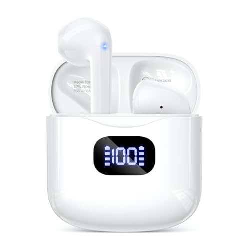 KTGEE Wireless Earbuds Bluetooth 5.3 Headphones, 40Hrs Playback Stereo Ear Buds with LED Display Charging Case IPX7 Waterproof in-Ear Earphones with Mic for Phone Tablet Laptop Sports, White - Click to Buy