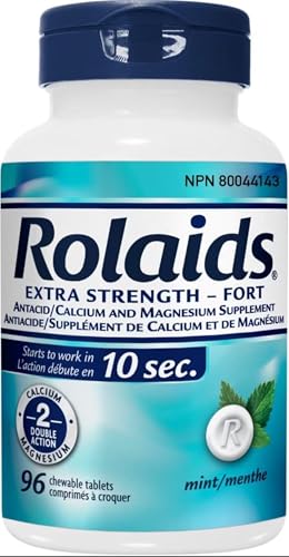 Rolaids Extra Strength Antacid, Mint Flavoured, Fast Heartburn Relief, 96 Count