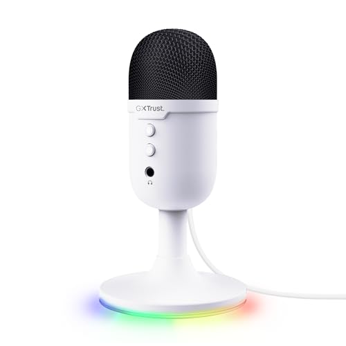 Trust Gaming GXT 236W Yami USB Streaming Mikrofon PC Podcast Twitch Discord ASMR YouTube 5, Kondensator Gaming Mikrofon Nierencharakteristik, Stummschaltung, RGB Beleuchtung - Weiß