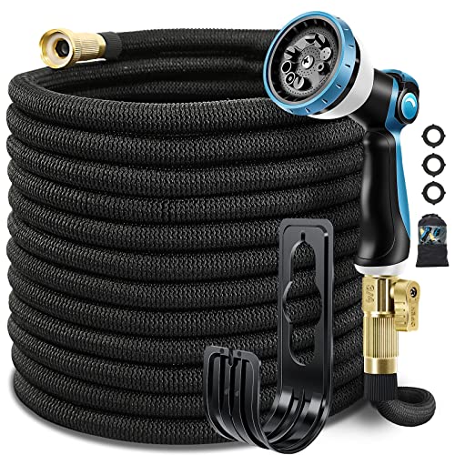 Garden Hose 50ft, Upgraded Expandable Water Hose with 10 Function Sprayer Nozzle Flexible Outdoor Yard Leak Proof Water Pipe (50ft，Black)