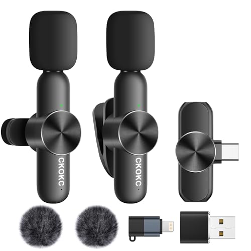 CKOKC Wireless Microphone for iPhone - Android Phone and Laptop PC, USB Microphones for Podcasting, Lavalier Microphone for Interview Video Vlog YouTube
