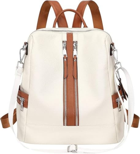 Comfabie Leather backpacks purse for women, girls college shoulder bags, crossbody handbags with laptop compartment, travel backpacks, messenger bags, wallets & luggage purse, daypacks (Beige) - Click to Buy