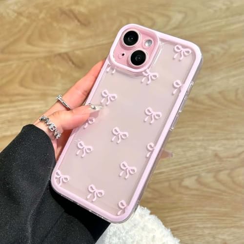 EYZUTAK Case for iPhone 13, Clear Cute Ribbon Bowknot Pattern Aesthetic Transparent Phone Case Raised Camera Protection Stylish Slim Soft Durable TPU Protective Cover for Women Girls - Pink - Click to Buy