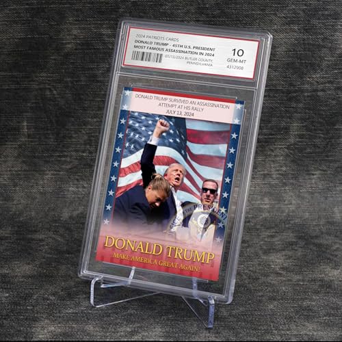 Trump Trading Card - Donald Trump Collectibles with Acrylic Base, GEM Mint 10 Rated, Iconic 2024 Political Memorabilia Gifts (Card with Base) - Click to Buy