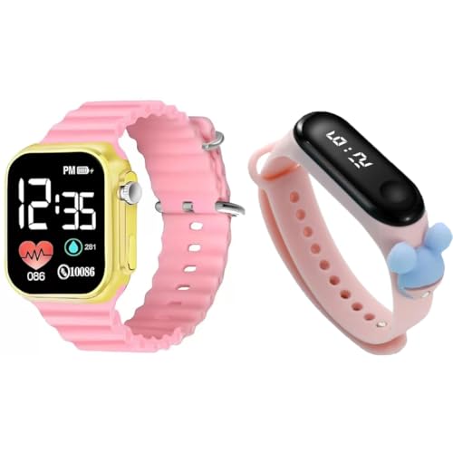 GOLDENIZE FASHION Kids Waterproof Digital Ultra Band and Slim 3D Cartoon Day and Date Touch Display Watch for Stylish Boy & Girl's Digital Watch Combo of 2 Watches (Baby Pink) - Click to Buy