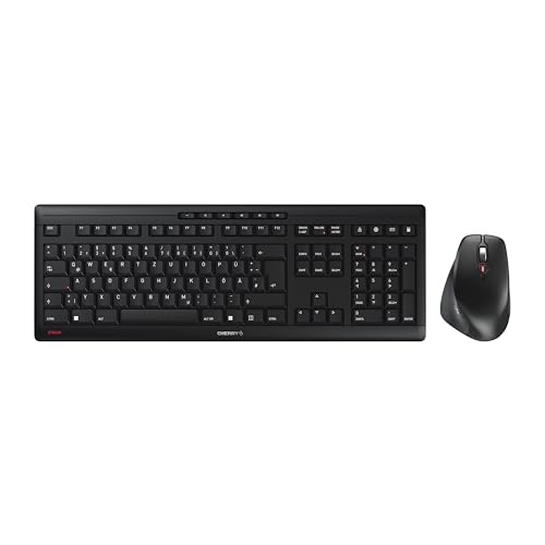 CHERRY STREAM DESKTOP COMFORT, Kabelloses Tastatur-Maus-Set, Deutsches Layout (QWERTZ), 2,4 GHz Funk, Leise Tasten, Ergonomische Rechtshändermaus, Schwarz - Click to Buy