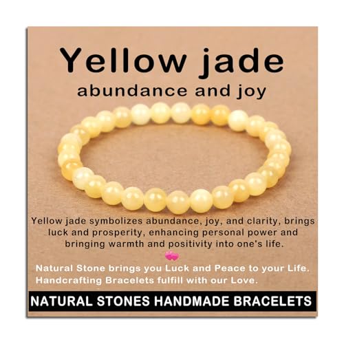 AD Beads Handmade Gemstone Stretch Elastic Bracelet Crystal Healing Reiki Nature's Beauty and Spiritual Essence Unisex (6mm, Yellow Jade (abundance and joy)) - Click to Buy