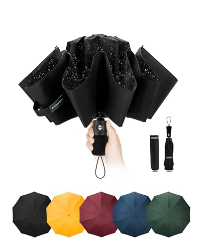 Chakipee Travel Compact Umbrella Windproof - Portable Automatic Umbrellas for Rain,210T Fabric 120cm Span - 10 Ribs Black Umbrella