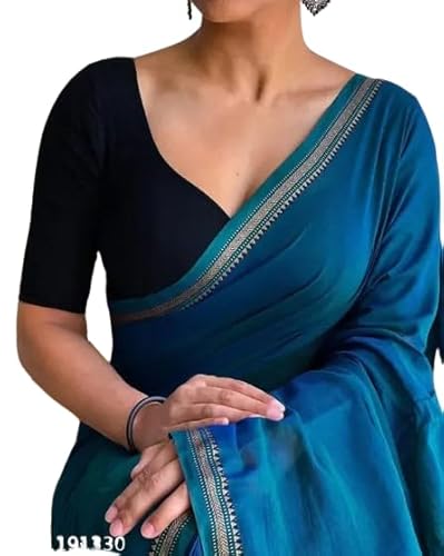 Women's Designer Cotton Indian Handloom Khadi Ethnic Saree With Tassels Unstitched Blouse Piece (blue) - Click to Buy
