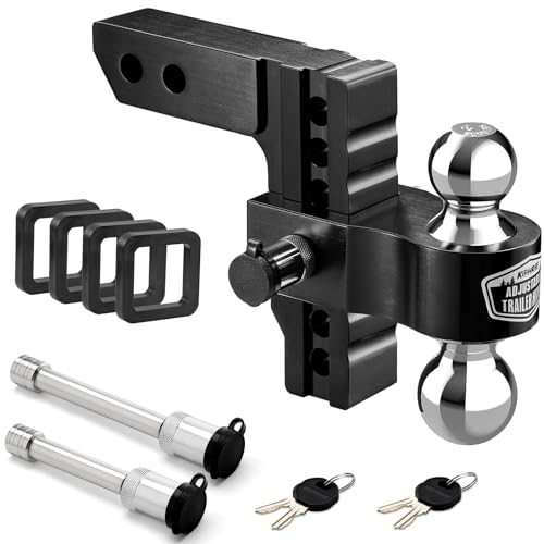 Kohree 6" Adjustable Trailer Hitch Fit 2 Inch Receiver, Dual Solid Ball 2" and 2-5/16"(12,500 LBS GTW), Drop & Rise Heavy Duty Aluminum Tow Hitch with 4 Silencer Pads & 2 Locking Hitch Pin, Black - Click to Buy