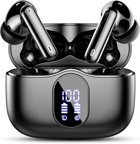 Wireless Earbuds, Bluetooth Headphones 5.4 HiFi Stereo, Wireless Earphones with ENC Noise Cancelling Mic, IP7 Waterproof in Ear Headphones, LED Digital Display Ear Buds, Touch Control, Black - Click to Buy