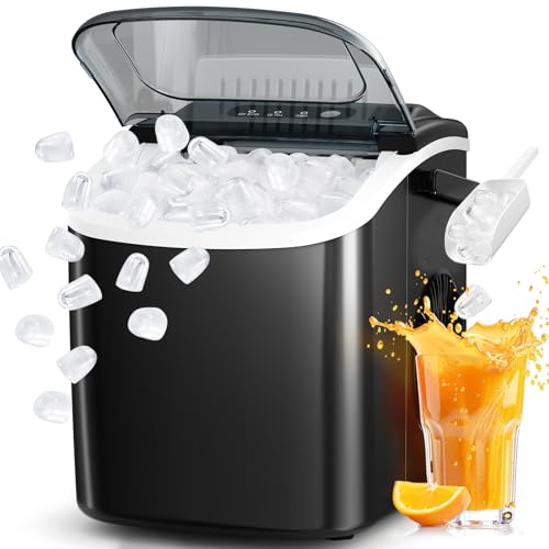 Antarctic Star Ice Maker Countertop, Portable Ice Machine with Carry Handle, 26Lbs Per Day, 9 Cubes Ready in 6 Mins, Self-Cleaning Ice Makers with Ice Scoop and Basket for Kitchen/Office/Party (Black) - Click to Buy