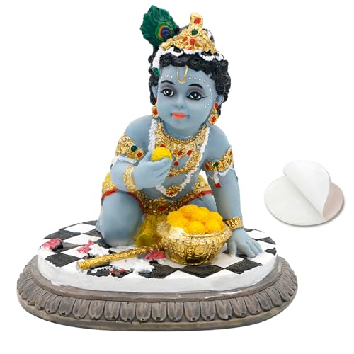 Baby Krishna Statue Car Decor - 3.5”H Hindu God Laddu Gopal Kneeling Enjoy Laddus India Murti Item Home Temple Mandir Shrine Altar Pooja Decor Diwali Puja Gifts for Indian Friends Family - Click to Buy