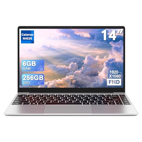 bvate 14" Laptop Win 11 256GB SSD Up to 1TB SSD Expand Celeron N4020 Up to 2.8Ghz Dual-Core Processor 6GB DDR4 1920x1080 FHD Dual WiFi BT4.2 with Webcam Keyboard Protect Flim for Business-Silver - Click to Buy