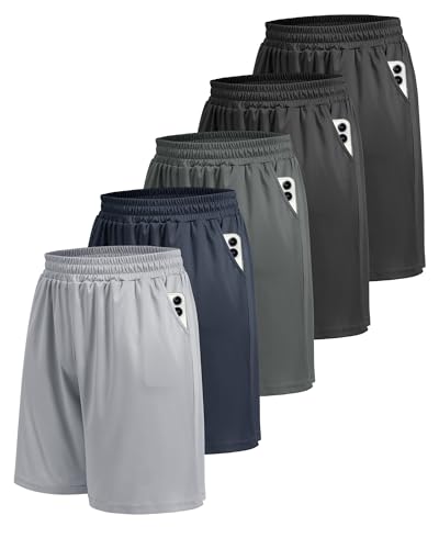 5 Pack Athletic Gym Mens Shorts - Workout Black Quick Dry Basketball Shorts with Pockets for Running Casual Activewear - Click to Buy