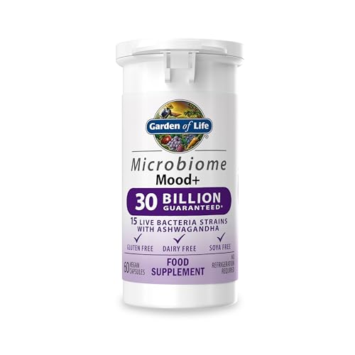 Garden of Life Microbiomes Probiotics Mood+ Supplements | 60 Vegan Capsules Made in Italy | 30 Billion CFU 15 Strains and KSM-66 Ashwagandha | Gluten, Dairy & SOYA Free - Vegan