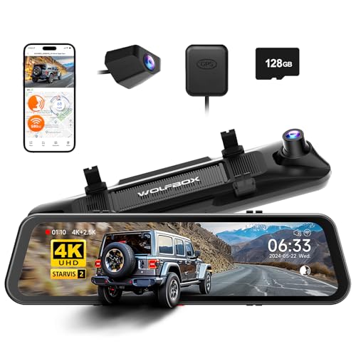 WOLFBOX G900 PRO Mirror Dash Cam with STARVIS 2 IMX678, 12 inches Rear View Mirror Camera with Front 4K and Rear 2.5K, Included 128GB Card, Voice Control, 5.8GHz WiFi, Reverse Assist, G-Sensor & GPS - Click to Buy