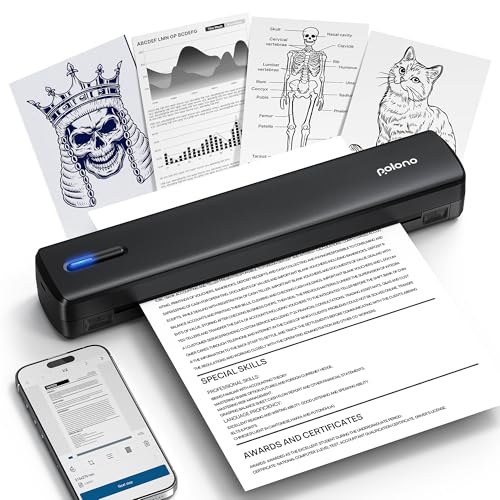 POLONO Portable Printer, D810 Bluetooth Thermal Printer Support 8.5" X 11" & A4 Thermal Paper, Inkless Printer Compatible with Phone and Laptop, Mobile Printer for Office, Car and Home, Black