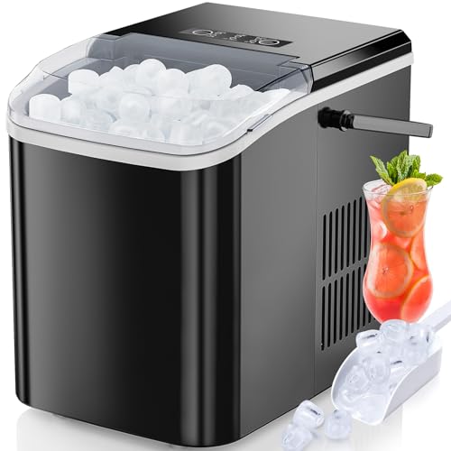 DUMOS Ice Maker Countertop Ice Machine Compact Size with Handle, 26lbs in 24Hrs, 9 Bullet Ice Cubes in 6 Mins, Self-Cleaning Function, Portable for Home, Kitchen, RV, Camping, Quiet Operation, Black - Click to Buy