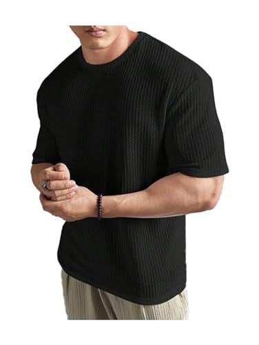 Imsa Moda Mens Solid Dotted Unique Design Oversized Tshirt for Men - Round Neck Loose Fit Drop Shoulder Mens T-Shirt Black - Click to Buy