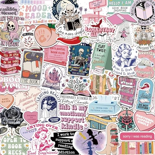 Titu Ki Baatein 50 PCS Romance Book Stickers for Kindle, Holographic Bookish Sticker Pack Reading Booktok Glitter Vinyl Decals for Laptop Ebook Readers Water Bottles Journal Scrapbook Waterproof