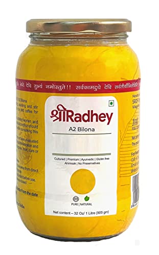 SHREERADHEY A2 Gir - Gluten Free - Traditionaly Hand Churned (1 Litre Glass Bottle) - Click to Buy