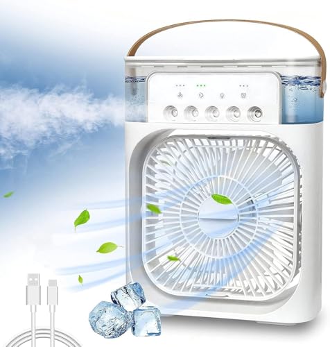 PIBOKU Mist Fan with 5 Hole Spray, Efficient Cooling for Home, Office, and Outdoor Spaces, Ultra-Quiet and Portable - Click to Buy