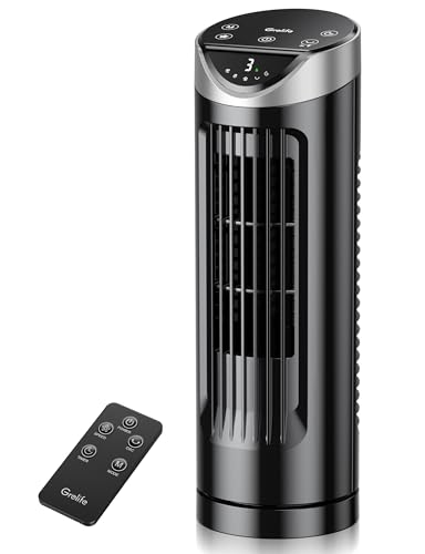 Grelife 16'' Tower Fan for Bedroom, 26dB Quiet Floor Fan with Remote, 3 Mode, 1-8H Timer, 90° Oscillating Fans for Indoors with 27ft/s Velocity, Portable Desk Table Fan for Room, Home, Office,Black - Click to Buy