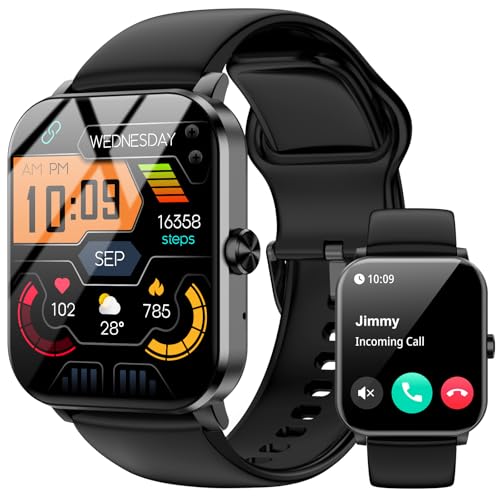 Smart Watch, 1.85" HD Smartwatch for Men Women (Answer/Make Calls), Fitness Watch with Heart Rate/Sleep/IP68 Waterproof/120+ Sports Modes, Pedometer, Android Smart Watch for Android iOS (Black) - Click to Buy