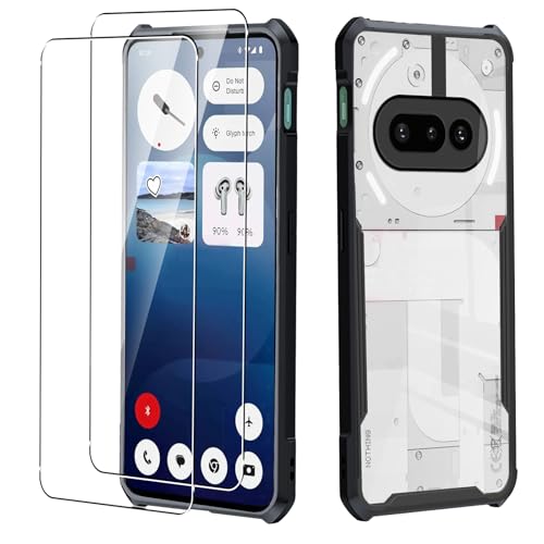 KZIOACSH Case for Nothing Phone 3a, Dual-Layered Hybrid Hard Acrylic + Soft TPU Back Case Ultra Clear Yellowing Resistant Anti-Scratch Sturdy Bumper Cover with 2 Screen Protector,Clear