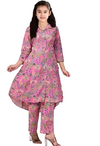 JULEE Kids Girls Cotton Readymade Kurti Pent Set (S-12 Pink-34-11-12) - Click to Buy