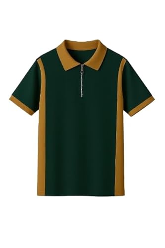 Try This Regular Fit Solid Collared with Chain Half Sleeves Classy T-Shirt for Men_White & Brown-M
