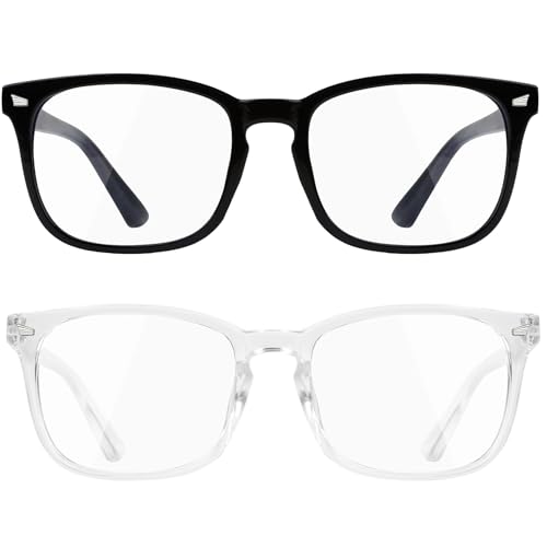 Blue Light Glasses for Woman Men - 2 Pack Bluelight Glasses Womens Mens for Reading Gaming Computer Blue Light Blocking Glasses Fashion Lentes Eyeglasses Anti Eyestrain UV Glare Protection Black Clear